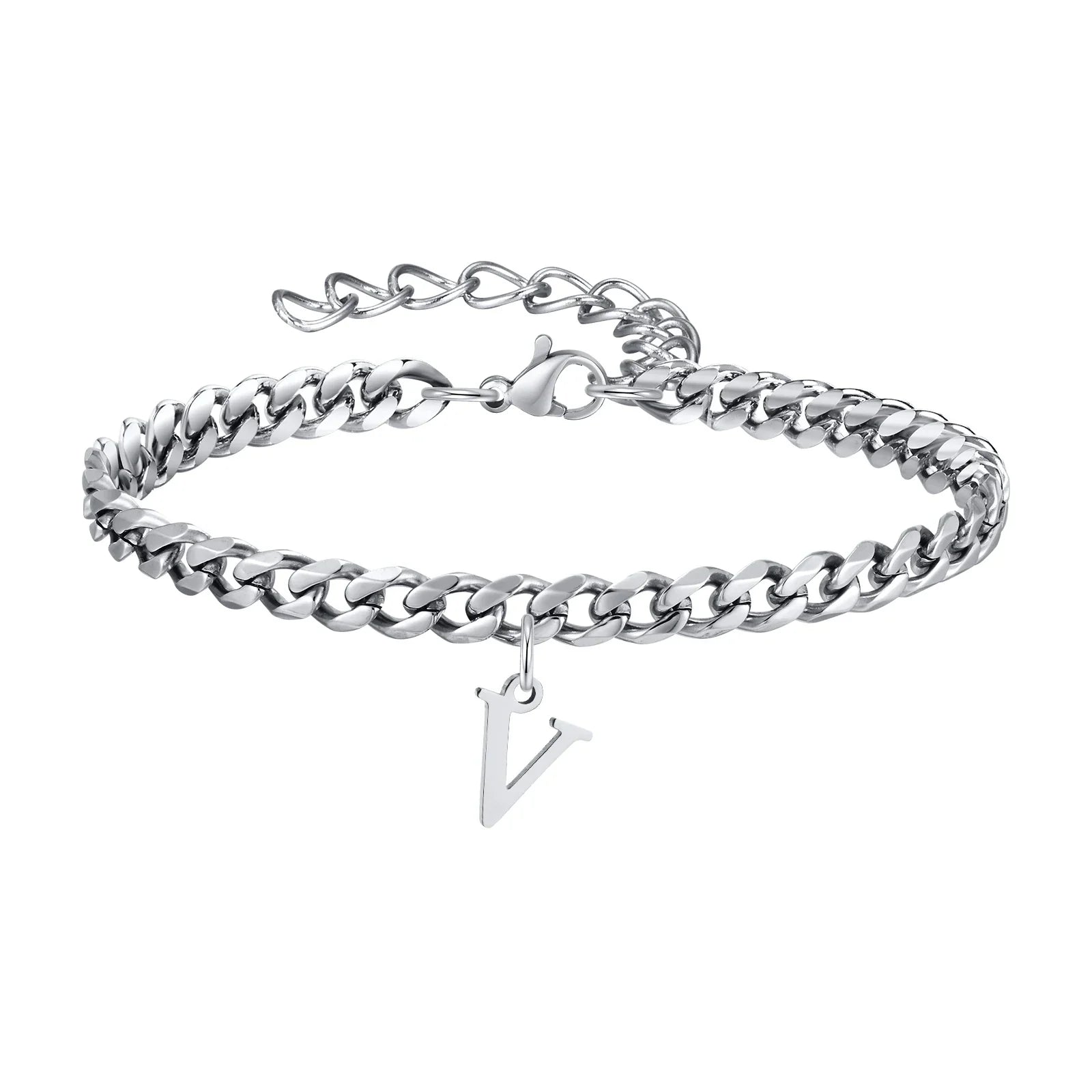 Initials Cuban Link Bracelet Stainless Steel Adjustable V - Tophatter Daily Deals